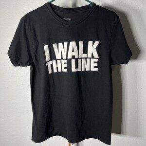 Johnny Cash "I Walk the Line" 100% Cotton Black Text Print Tee T-Shirt SZ Med